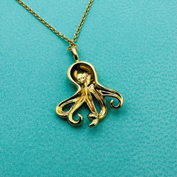 RARE Tiffany & Co. 18K Yellow Gold Diamond Octopus Charm Necklace 18” Packaging - Picture 5 of 13